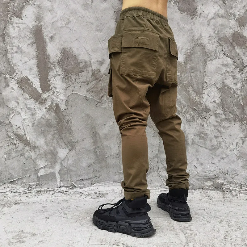 Man Fall Outfits Cargo Pants Functional Overalls Men's Dark High Street Slim Fit Multi-Pocket Casual Trousers