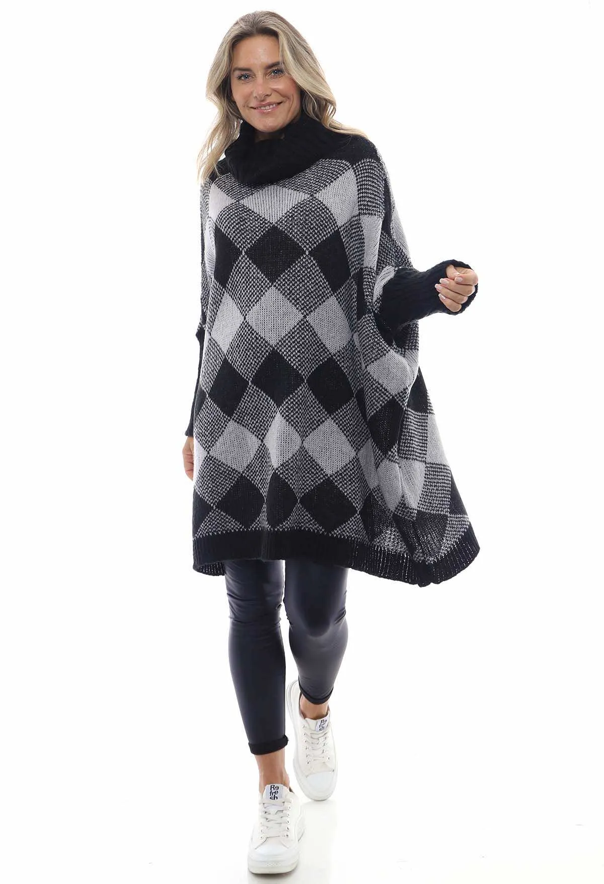 Melodie Diamond Polo Jumper Grey