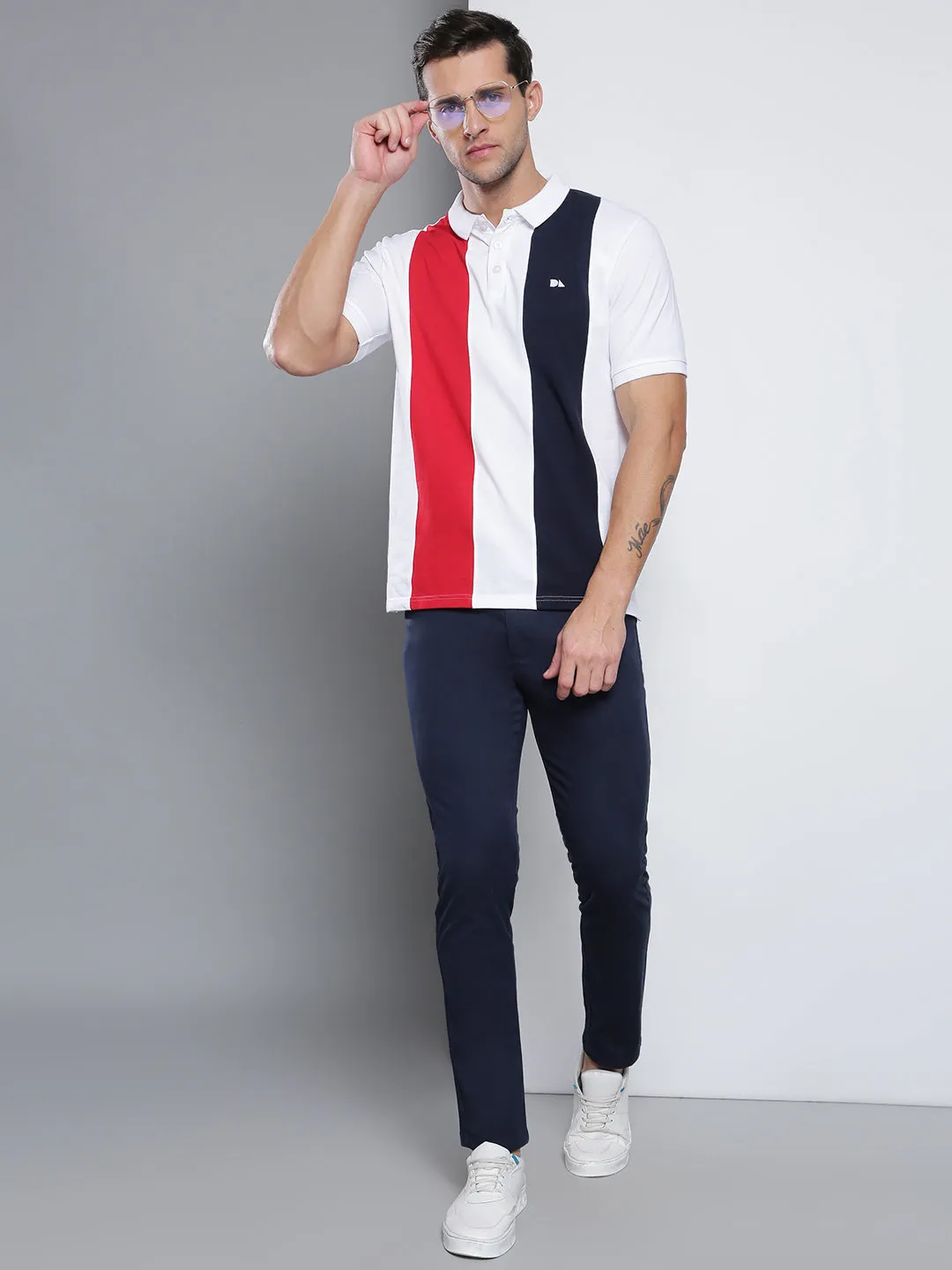 Men's Casual Slim Fit Polo Neck T-Shirt Stylish Half Sleeves Color Block Pattern Pure Cotton Polos