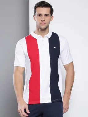 Men's Casual Slim Fit Polo Neck T-Shirt Stylish Half Sleeves Color Block Pattern Pure Cotton Polos