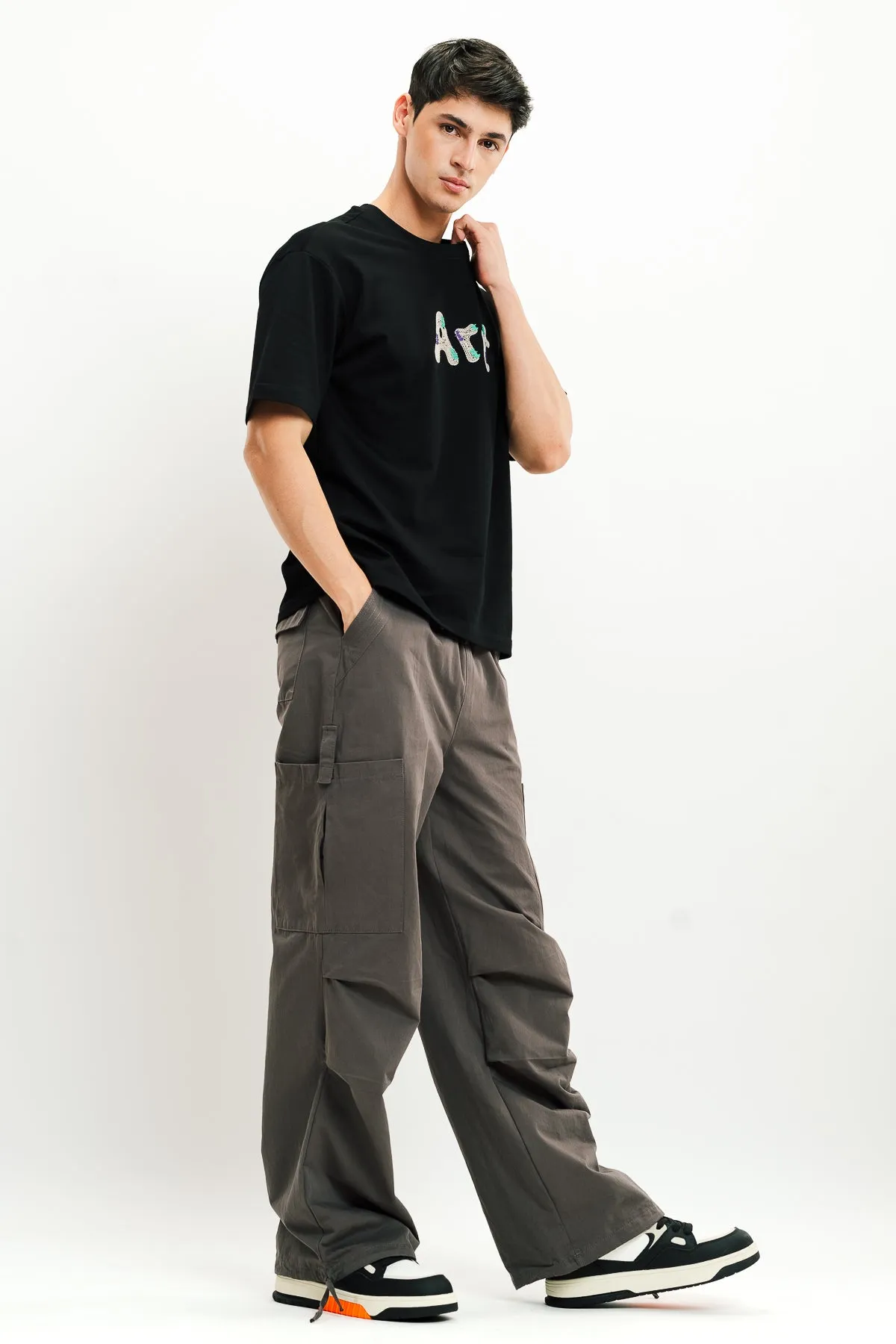 Men's Grey Drawstring Cargo Pant
