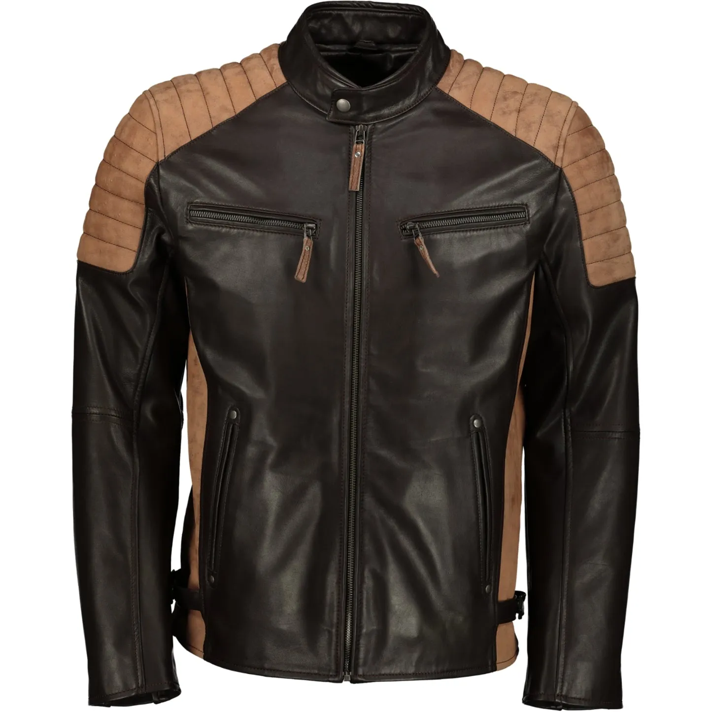 Men's Two Tone Brown Motorcycle Style Leather Jacket by TJS