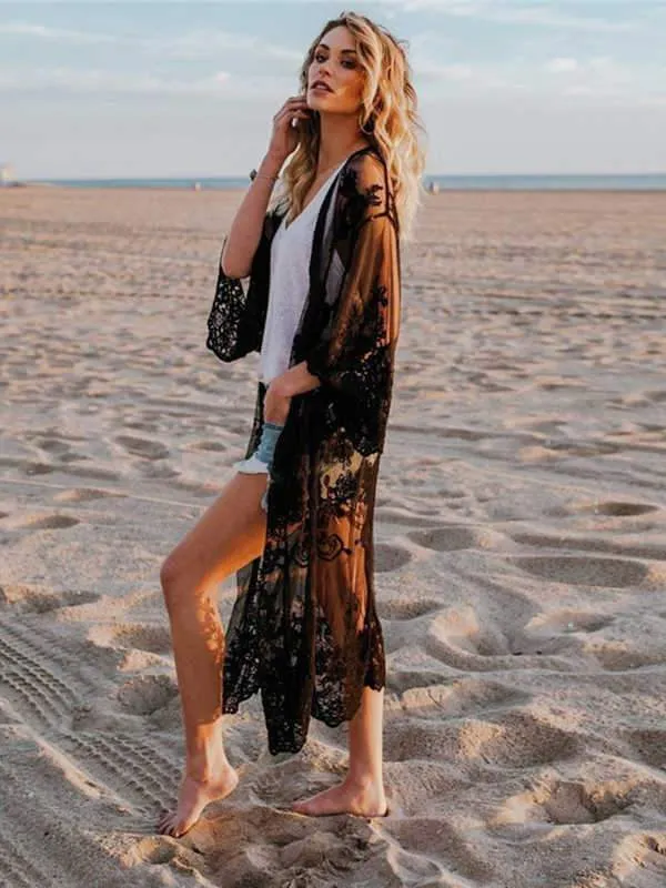 Mesh embroidered beach sunscreen blouse cardigan
