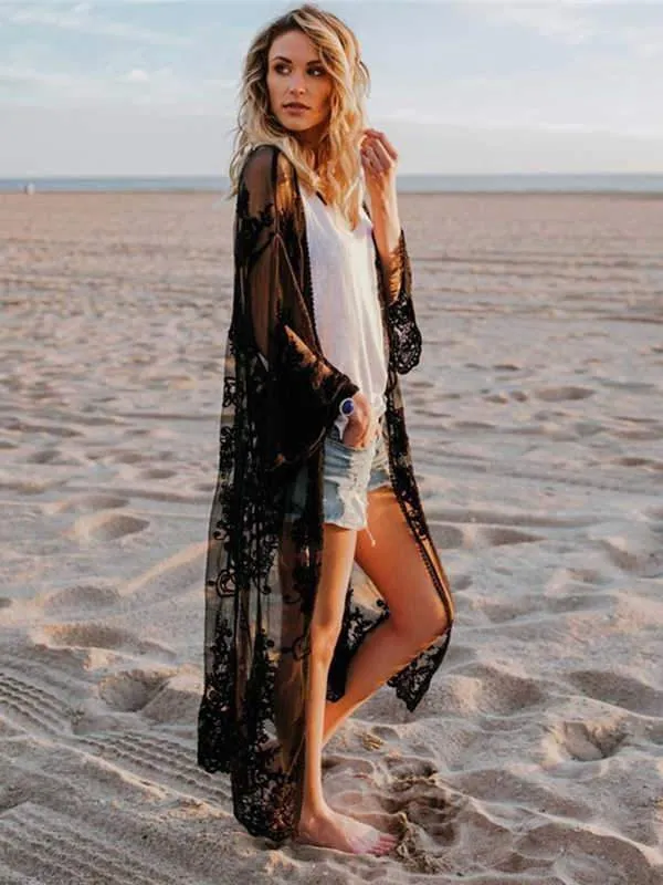 Mesh embroidered beach sunscreen blouse cardigan