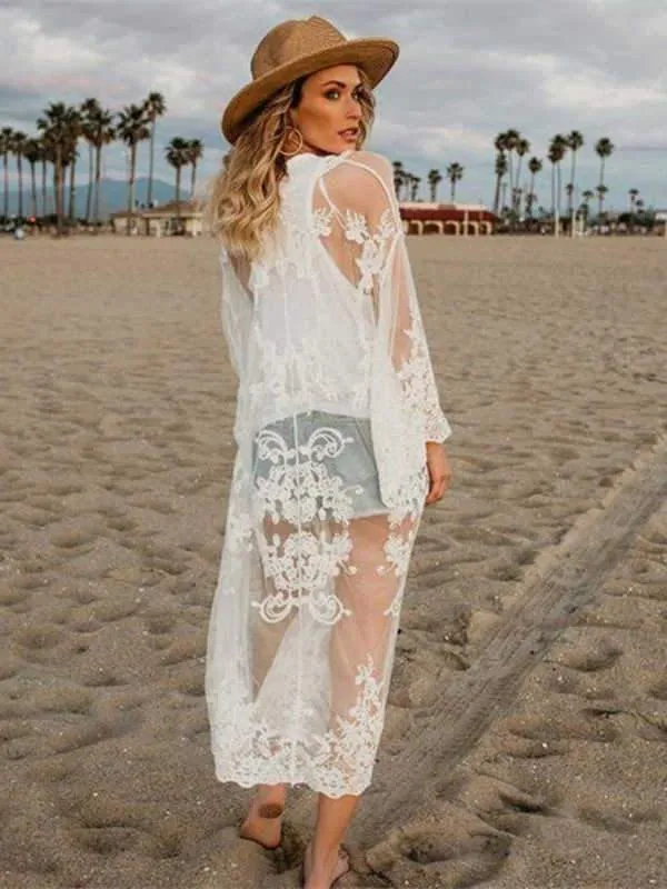 Mesh embroidered beach sunscreen blouse cardigan