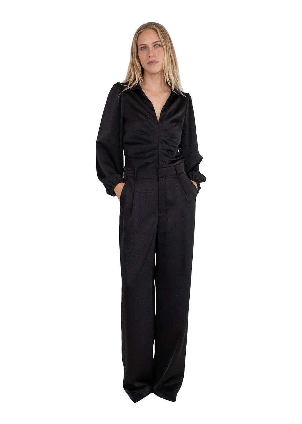 Mille Heavy Sateen Blouse - Black