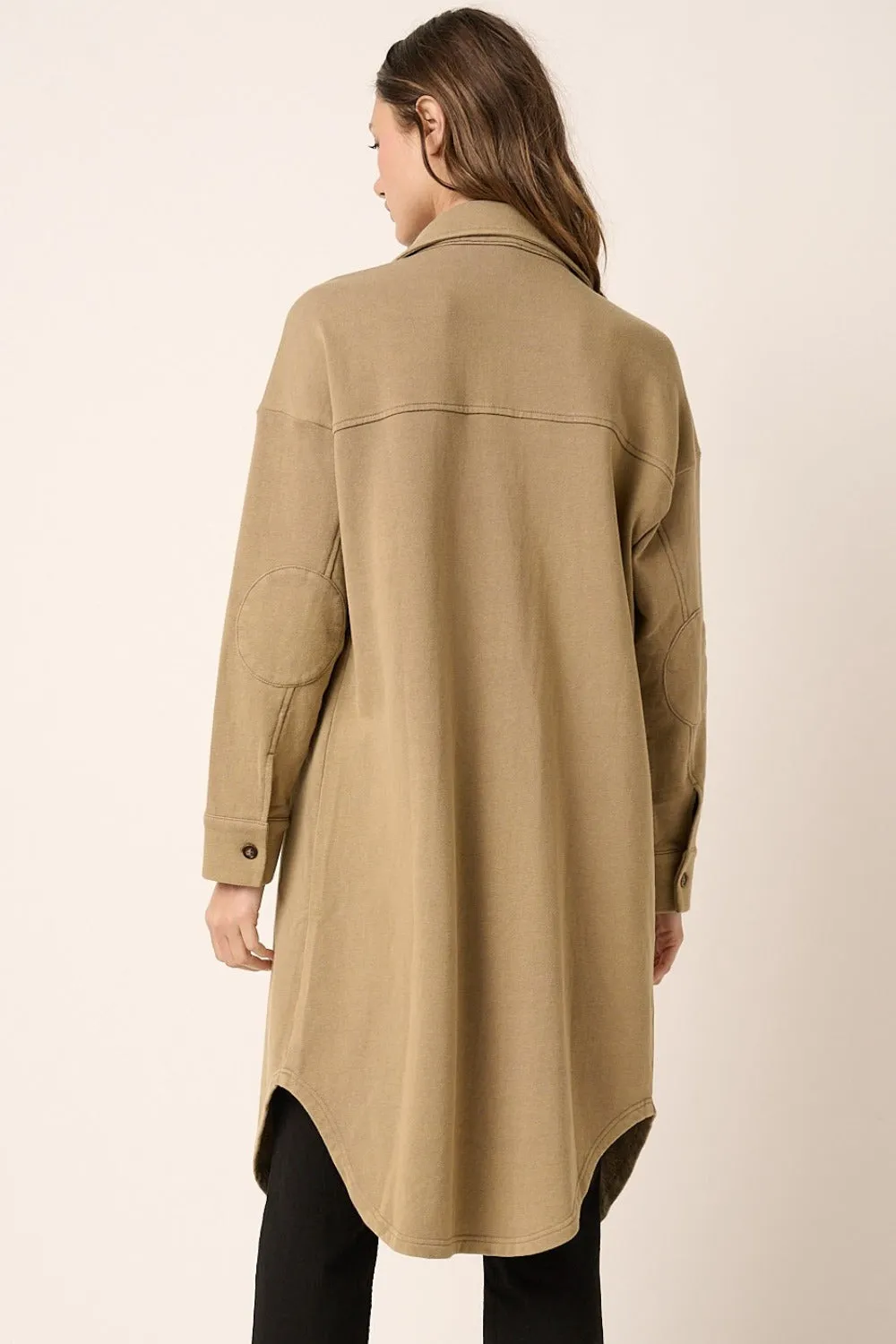 Mittoshop Taupe Acid Wash French Terry Longline Shacket