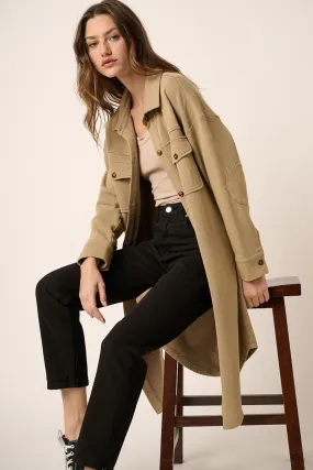 Mittoshop Taupe Acid Wash French Terry Longline Shacket
