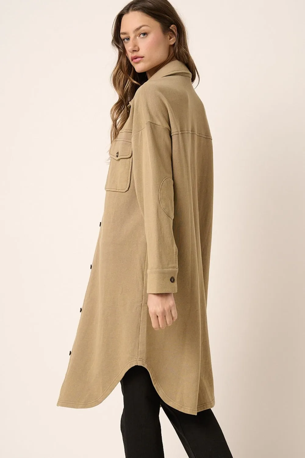 Mittoshop Taupe Acid Wash French Terry Longline Shacket