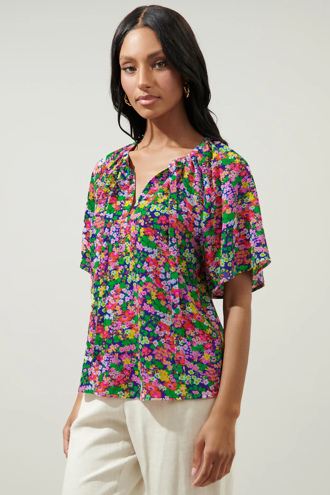 Mountain Spring Roxette Raglan Tie Neck Blouse
