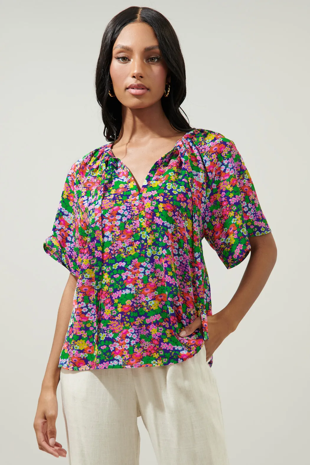 Mountain Spring Roxette Raglan Tie Neck Blouse
