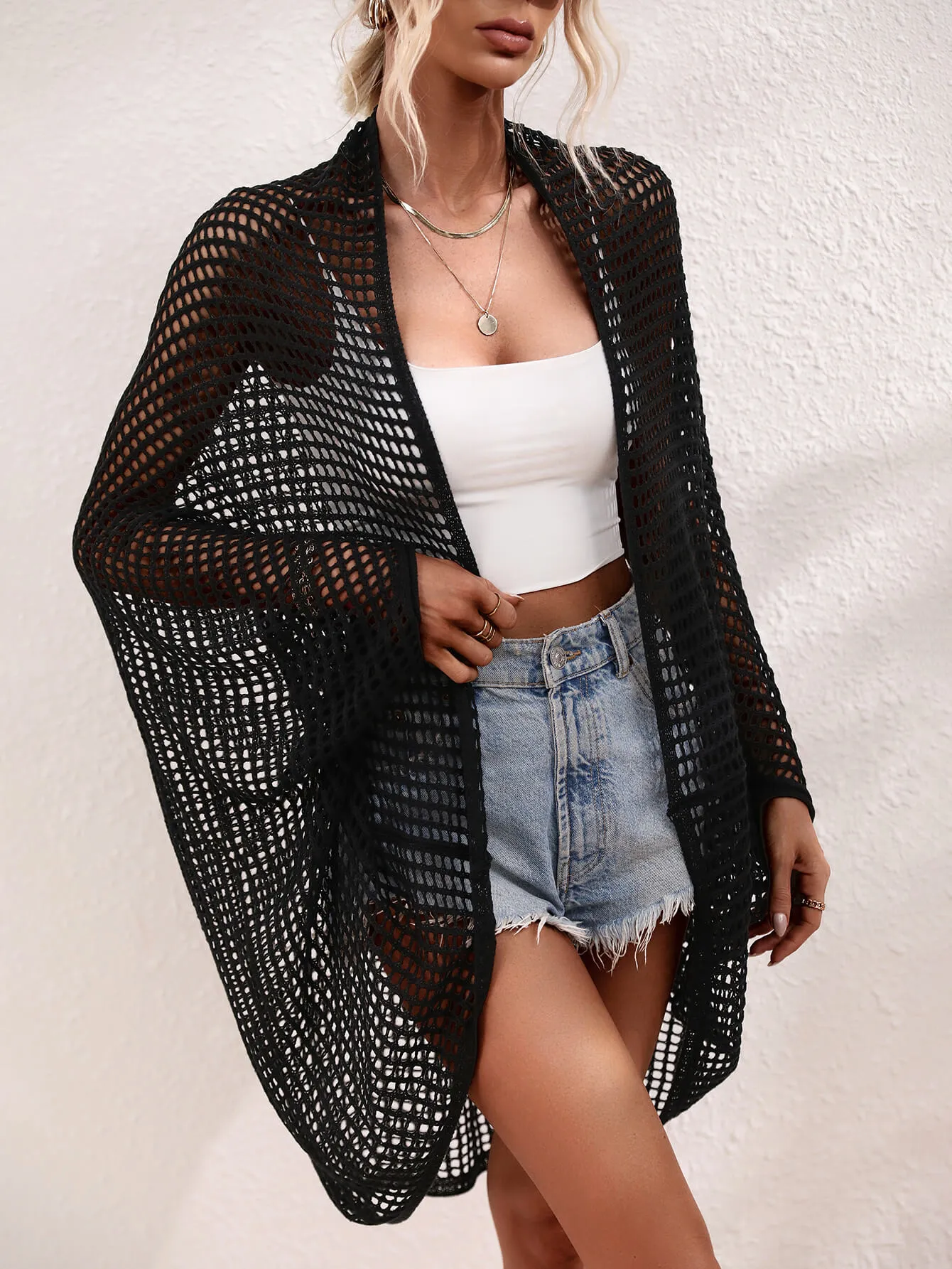 Opal Openwork Open Front Longline Cover Up