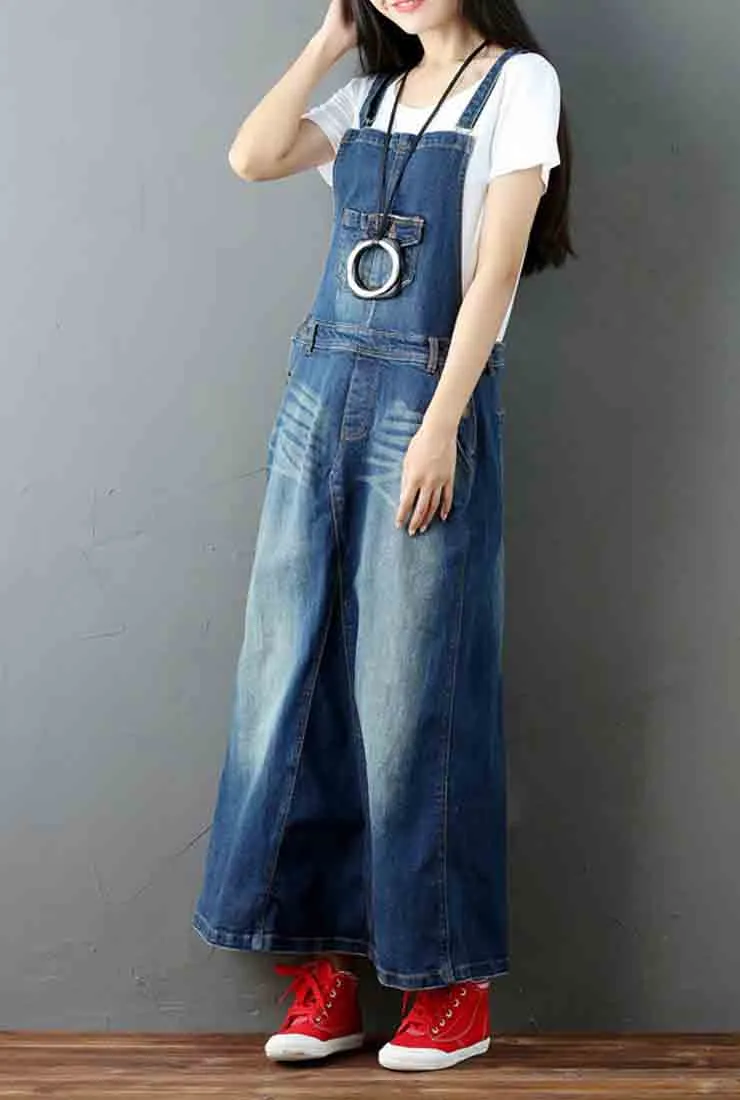 Oversize Cotton Denim Strap Overall Dress