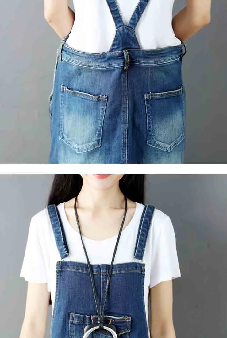 Oversize Cotton Denim Strap Overall Dress