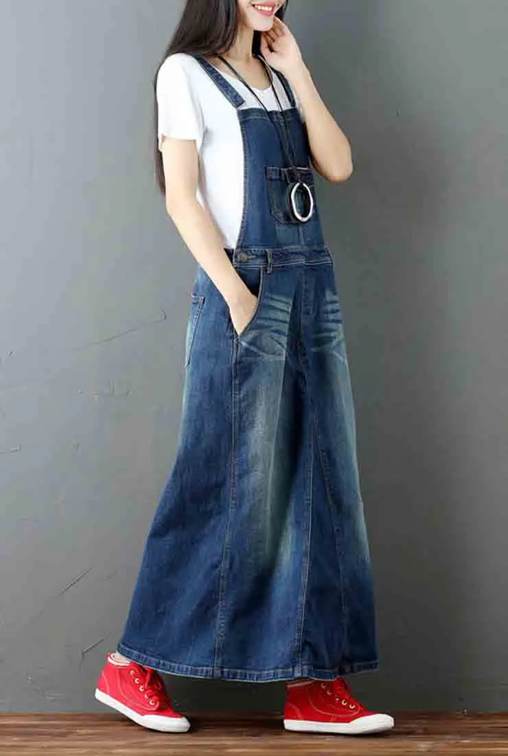 Oversize Cotton Denim Strap Overall Dress