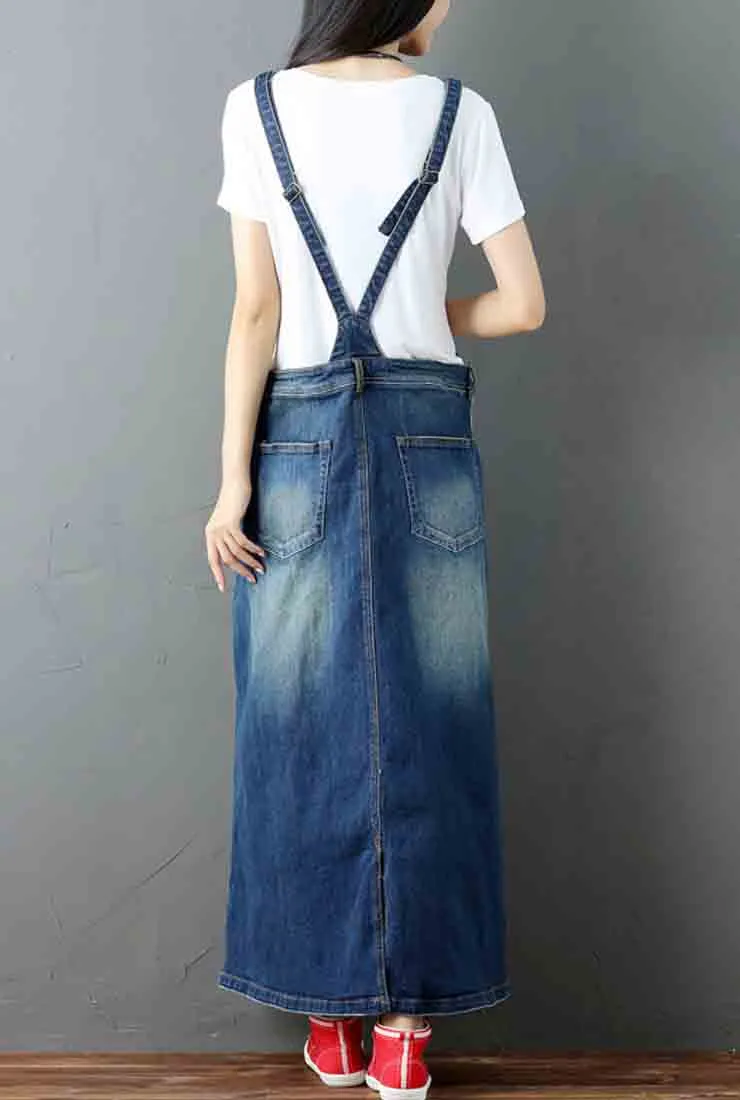 Oversize Cotton Denim Strap Overall Dress