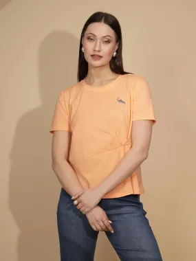 Peach Cotton Blend Regular Fit Top For Women