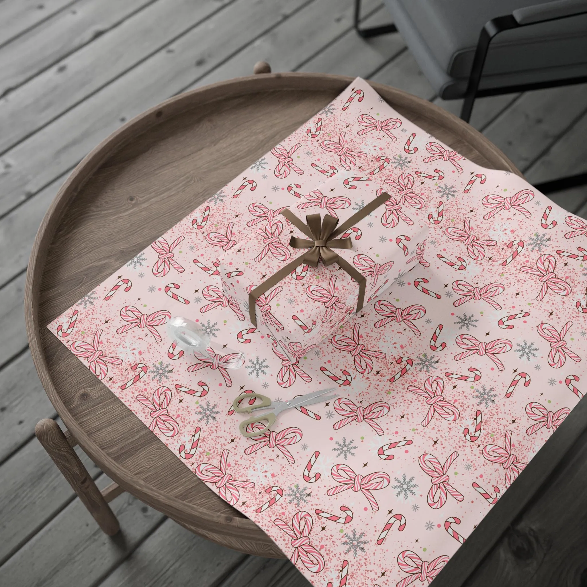 Pink Candy Cane Christmas Wrapping Paper : Trendy Holiday Gift Wrap with Bows & Snowflakes, Premium and Eco-Friendly