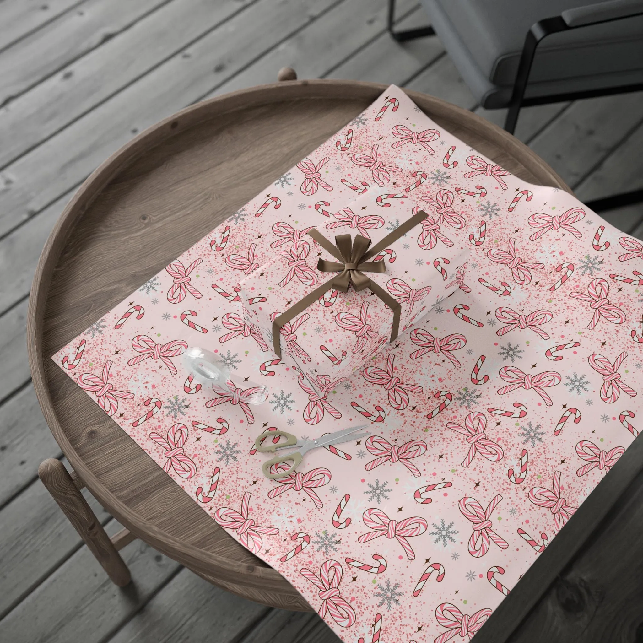 Pink Candy Cane Christmas Wrapping Paper : Trendy Holiday Gift Wrap with Bows & Snowflakes, Premium and Eco-Friendly