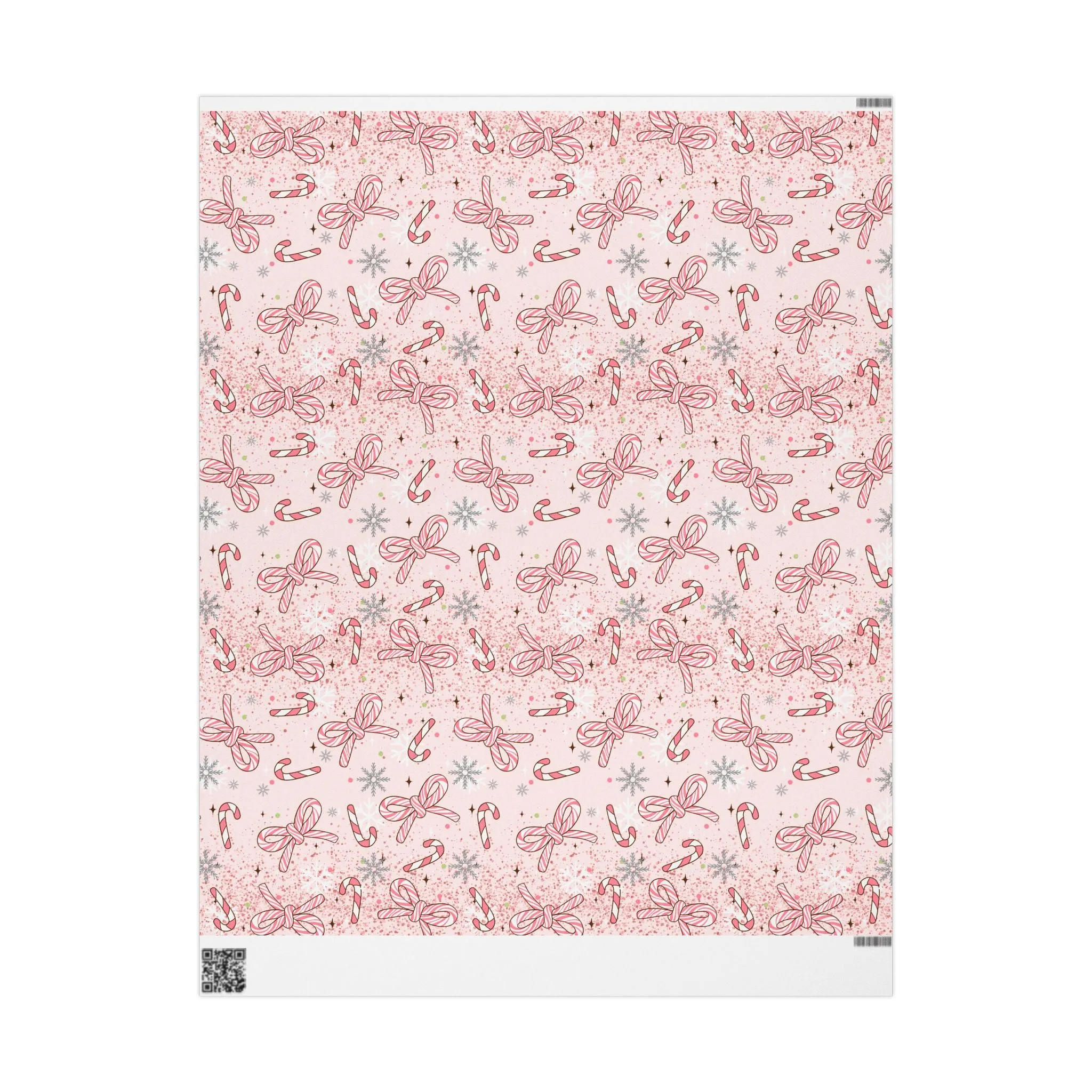 Pink Candy Cane Christmas Wrapping Paper : Trendy Holiday Gift Wrap with Bows & Snowflakes, Premium and Eco-Friendly