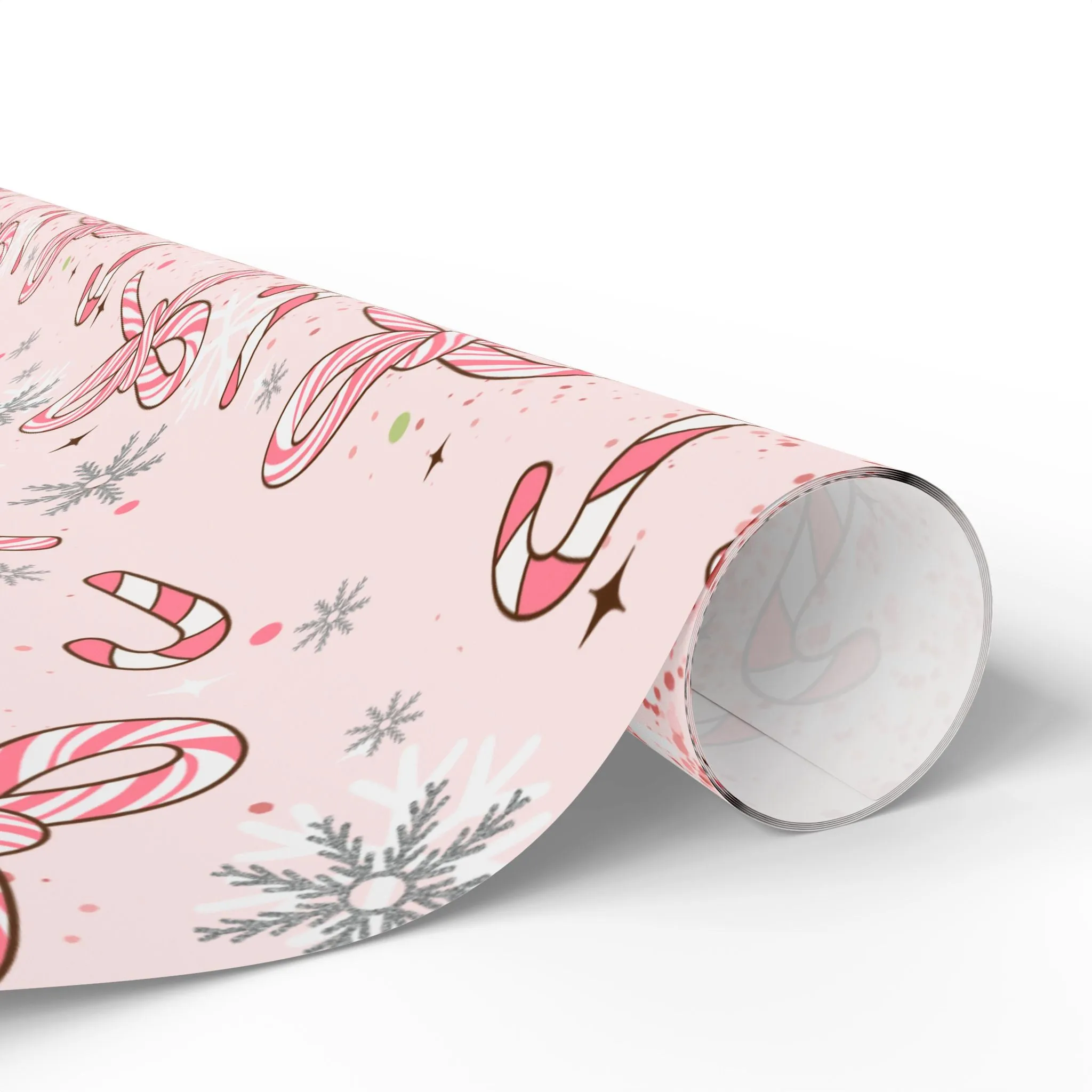 Pink Candy Cane Christmas Wrapping Paper : Trendy Holiday Gift Wrap with Bows & Snowflakes, Premium and Eco-Friendly