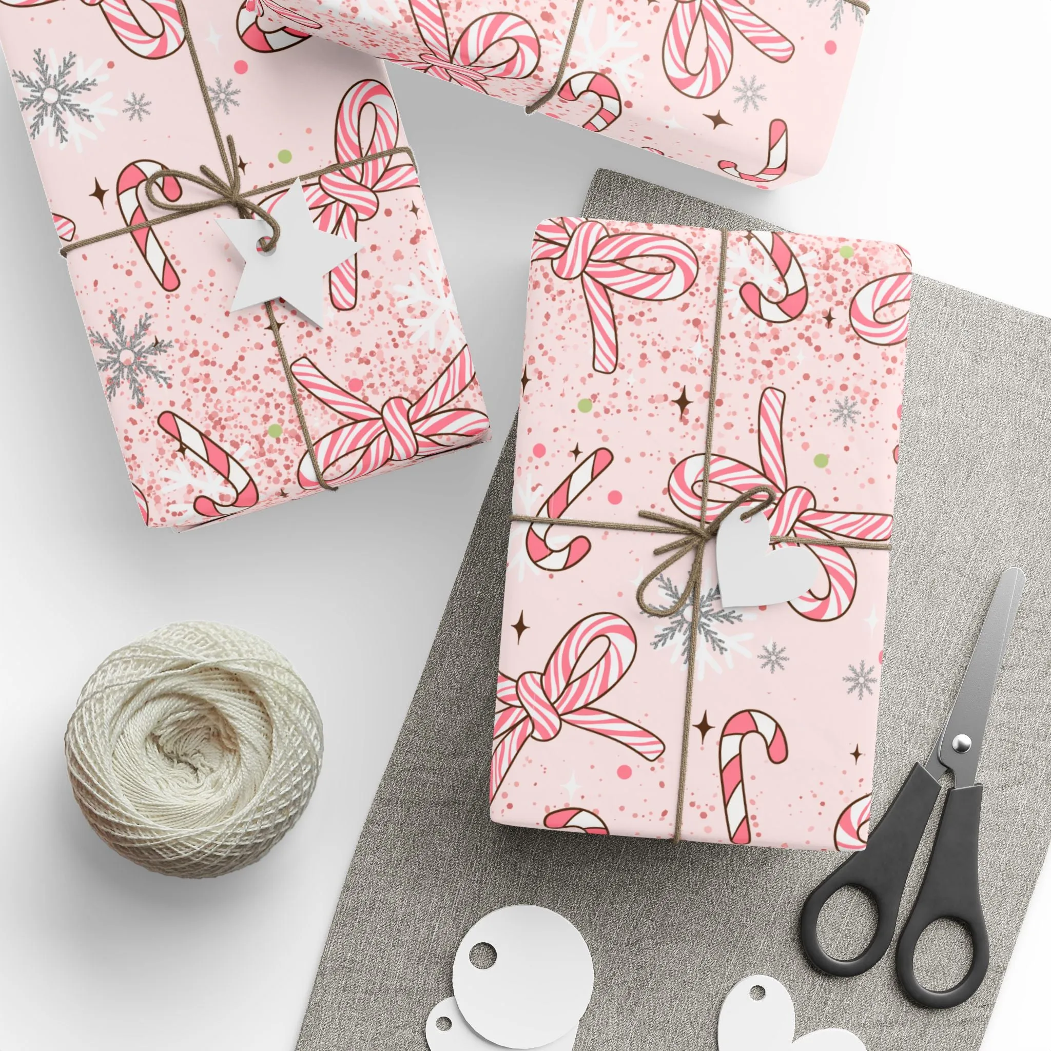 Pink Candy Cane Christmas Wrapping Paper : Trendy Holiday Gift Wrap with Bows & Snowflakes, Premium and Eco-Friendly