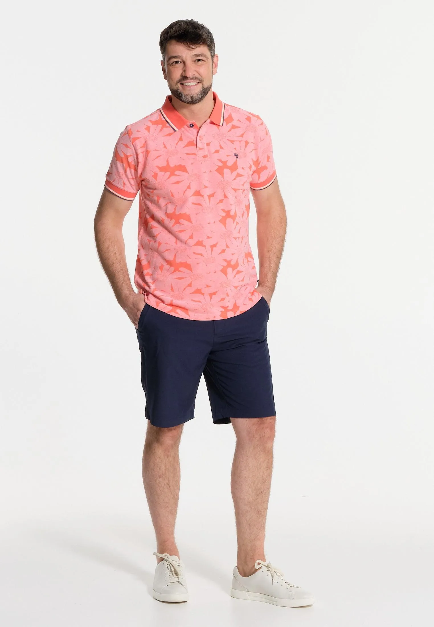 Polo homme corail à fleurs