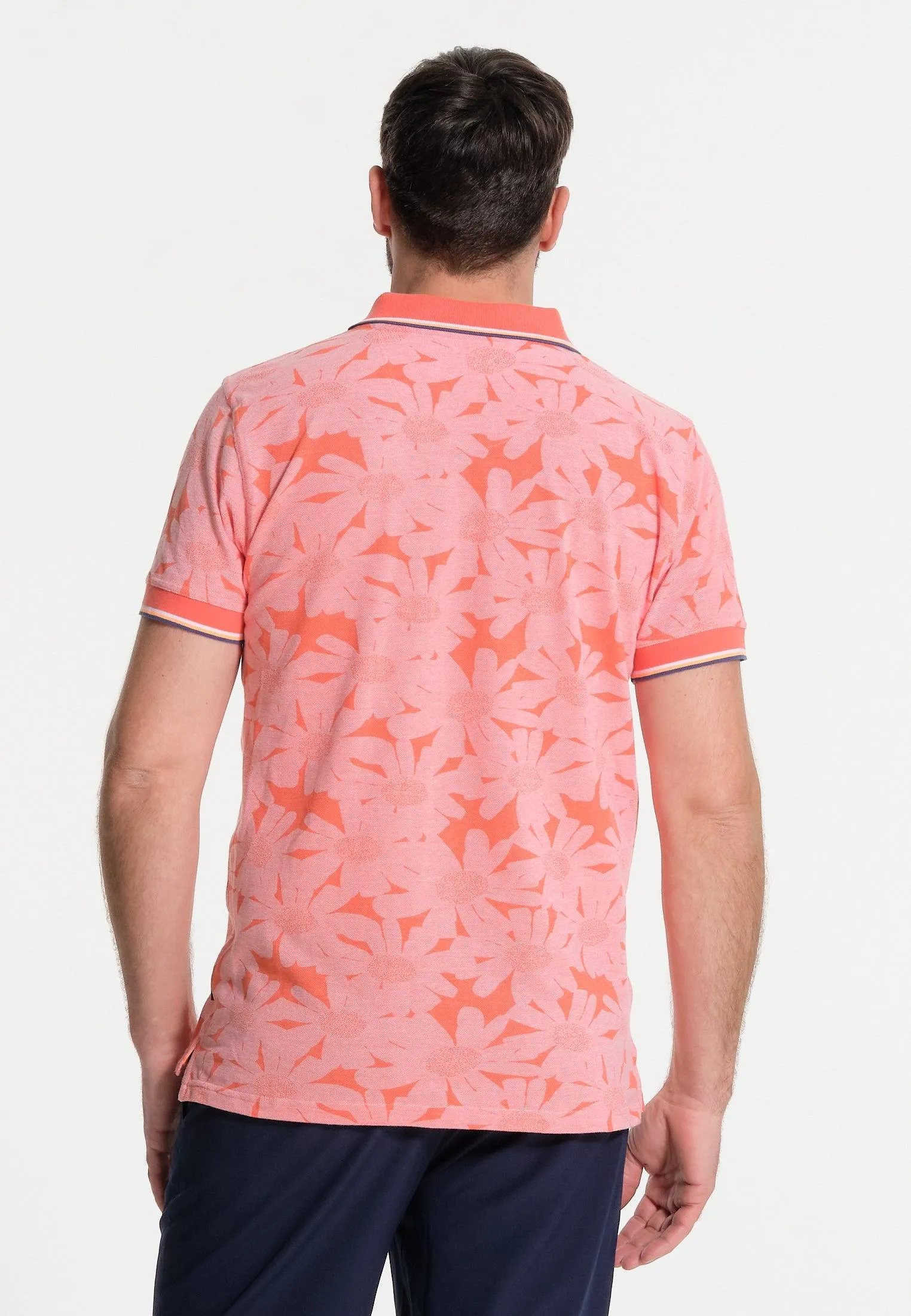 Polo homme corail à fleurs