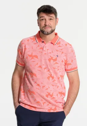 Polo homme corail à fleurs