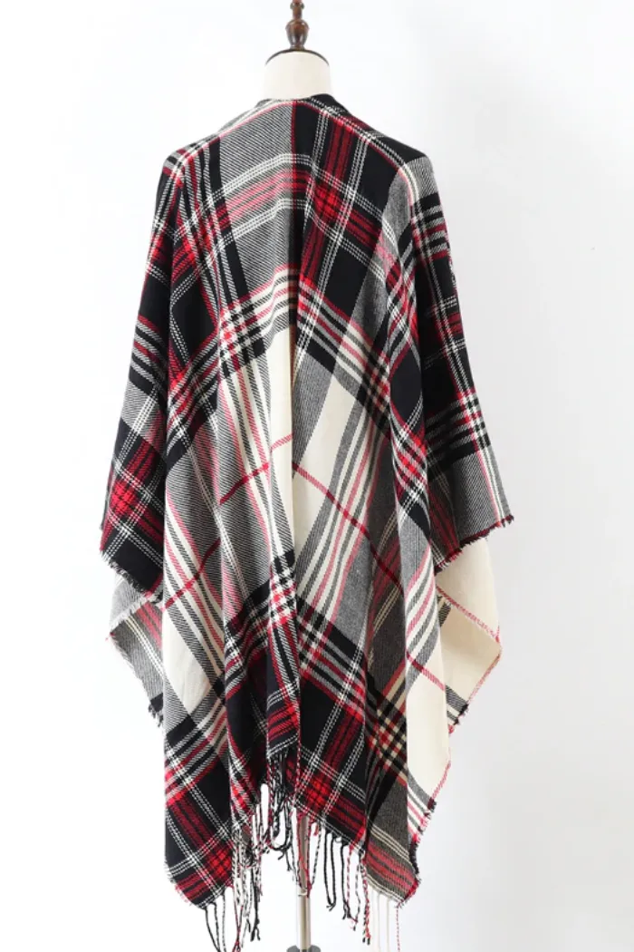 Red and Black Plaid Ruana Poncho