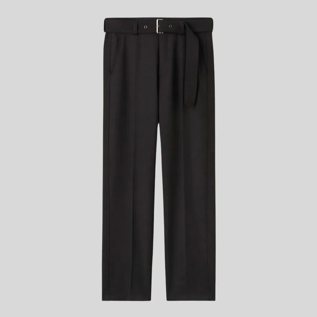 Relaxed Fit Belted Wool Blend Trouser - Black