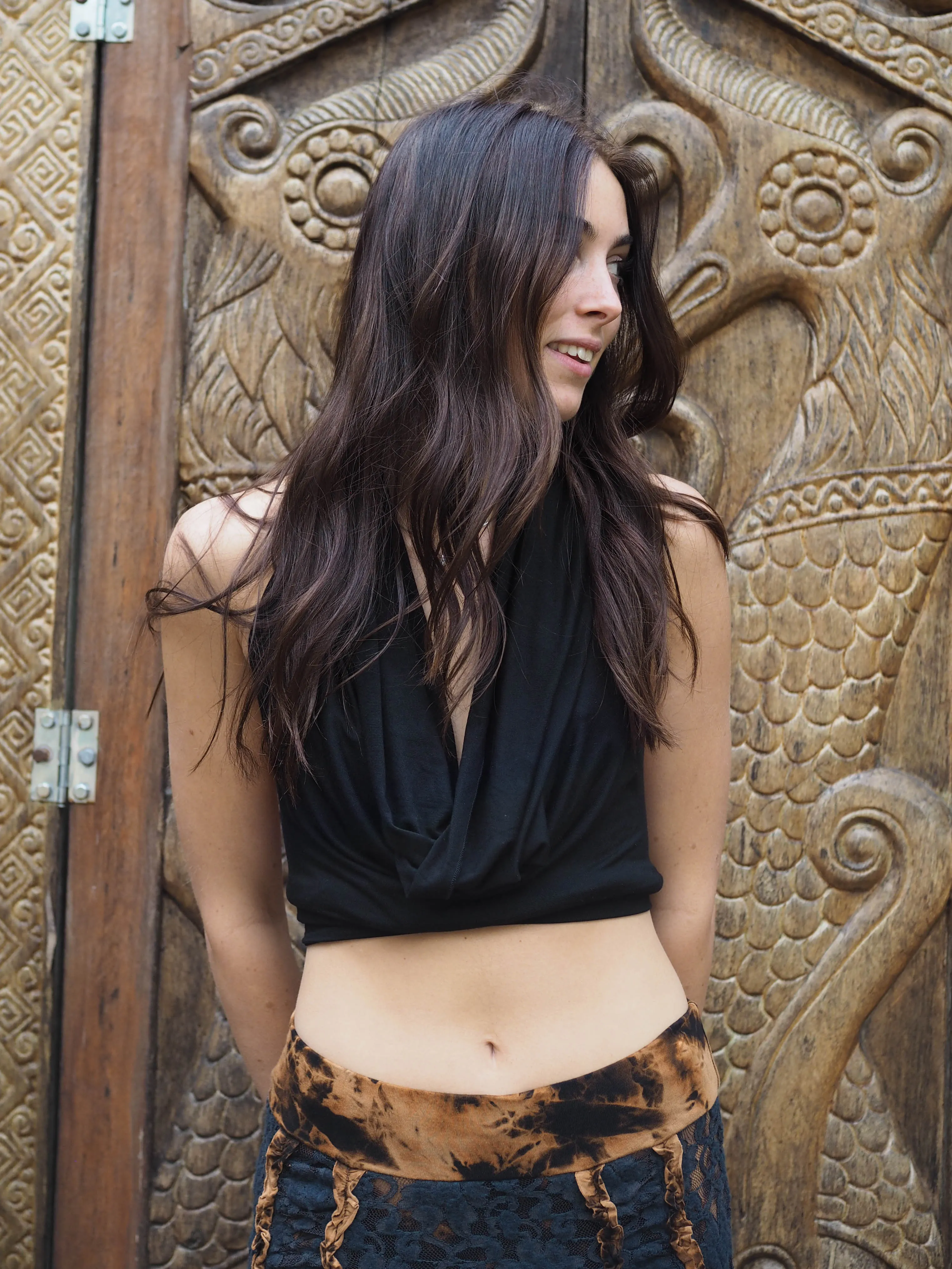 Reversible Hooded Halter Dress/Top - Black