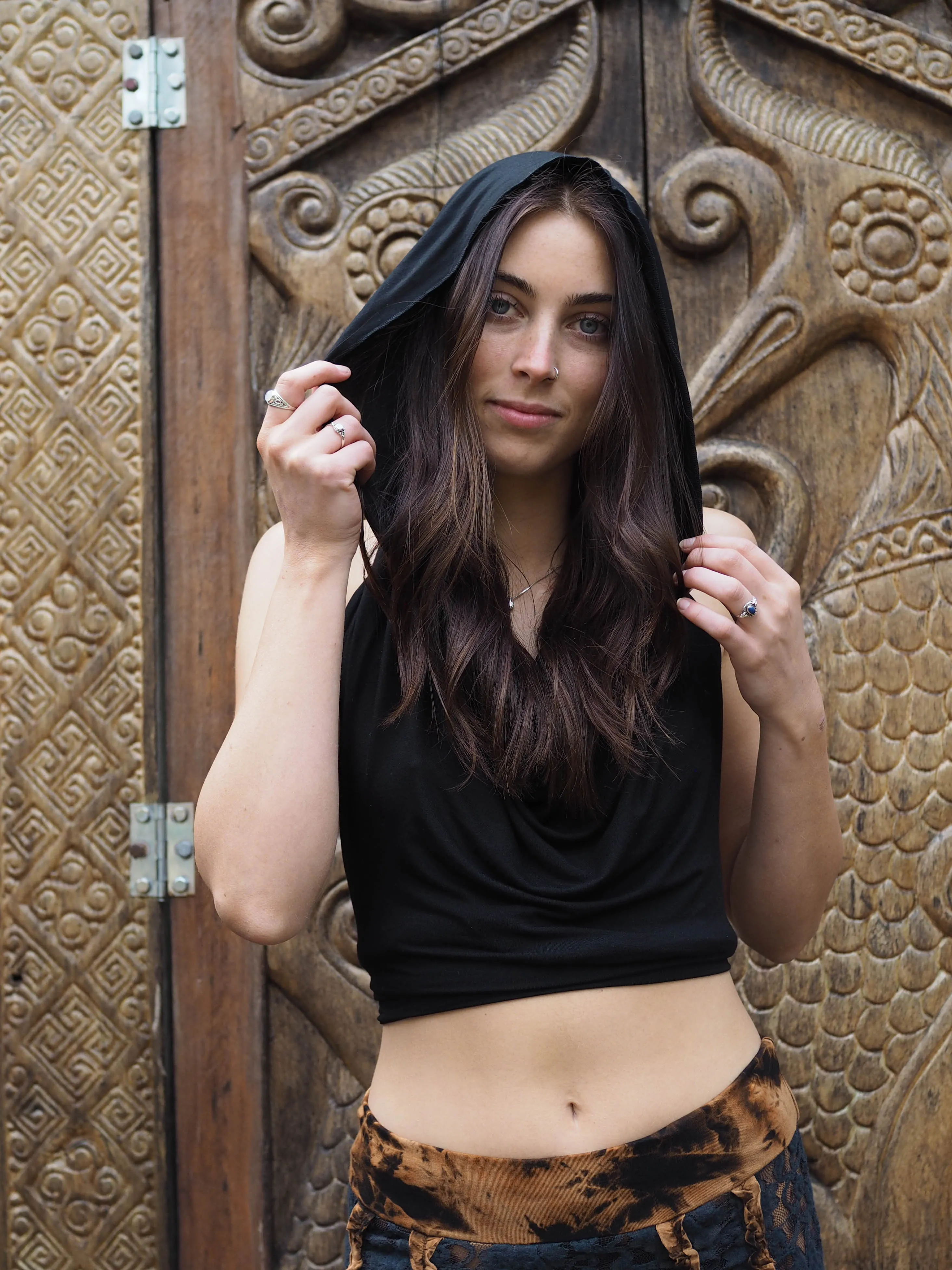 Reversible Hooded Halter Dress/Top - Black