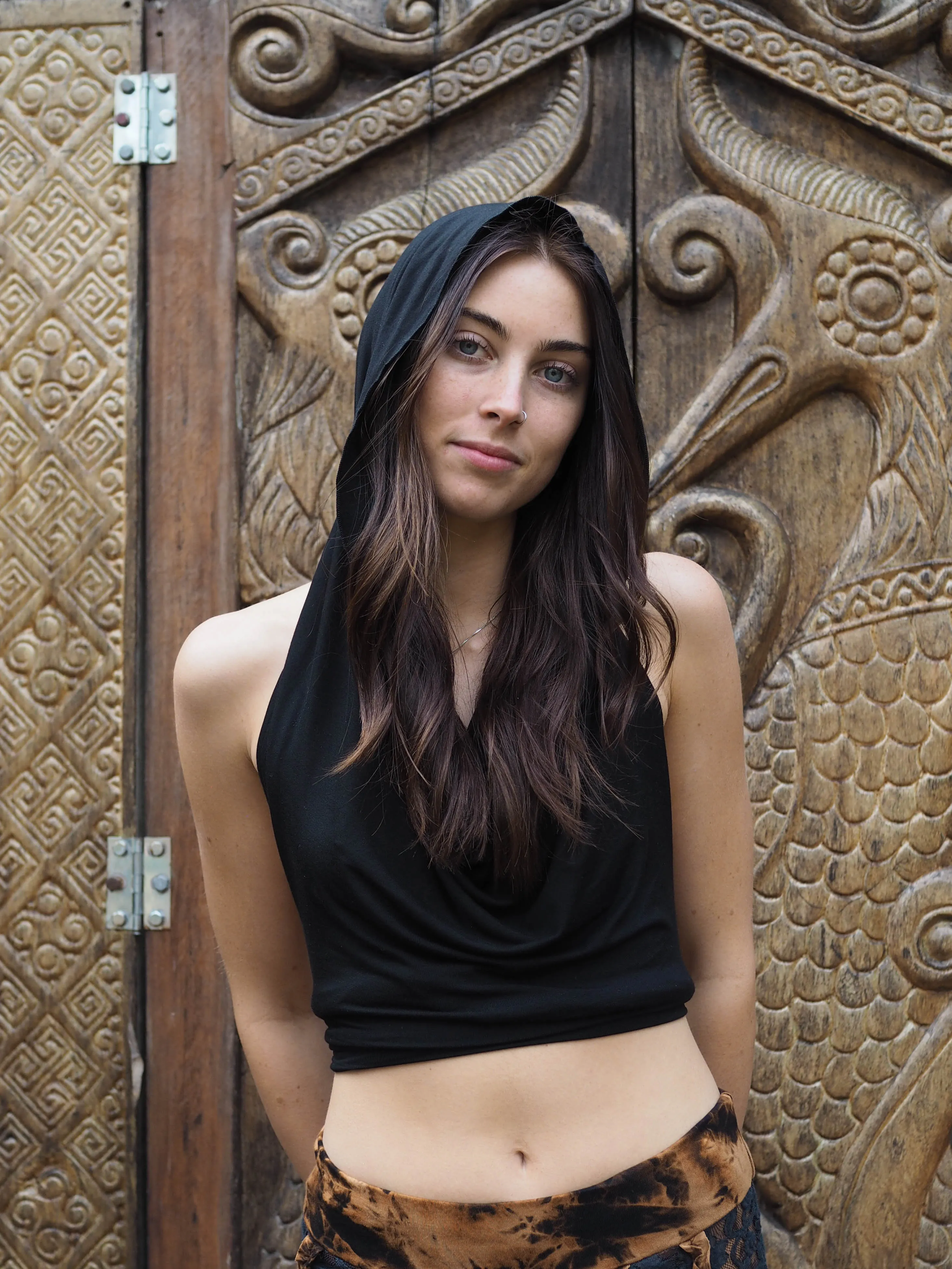 Reversible Hooded Halter Dress/Top - Black