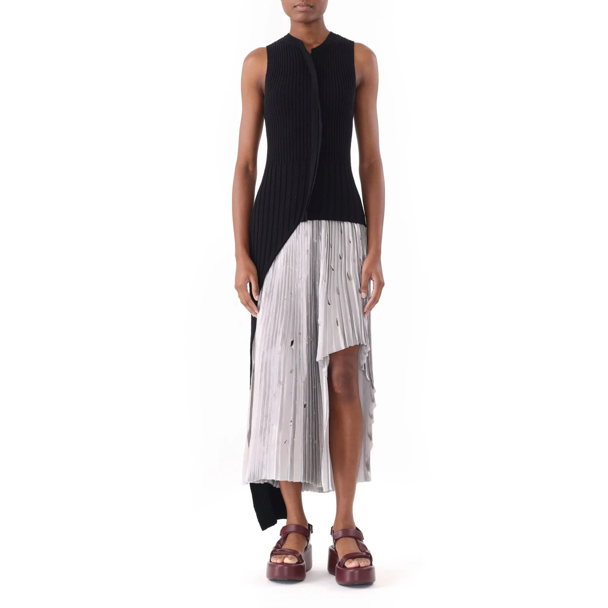RIB KNIT ASYMMETRICAL SWEATER VEST