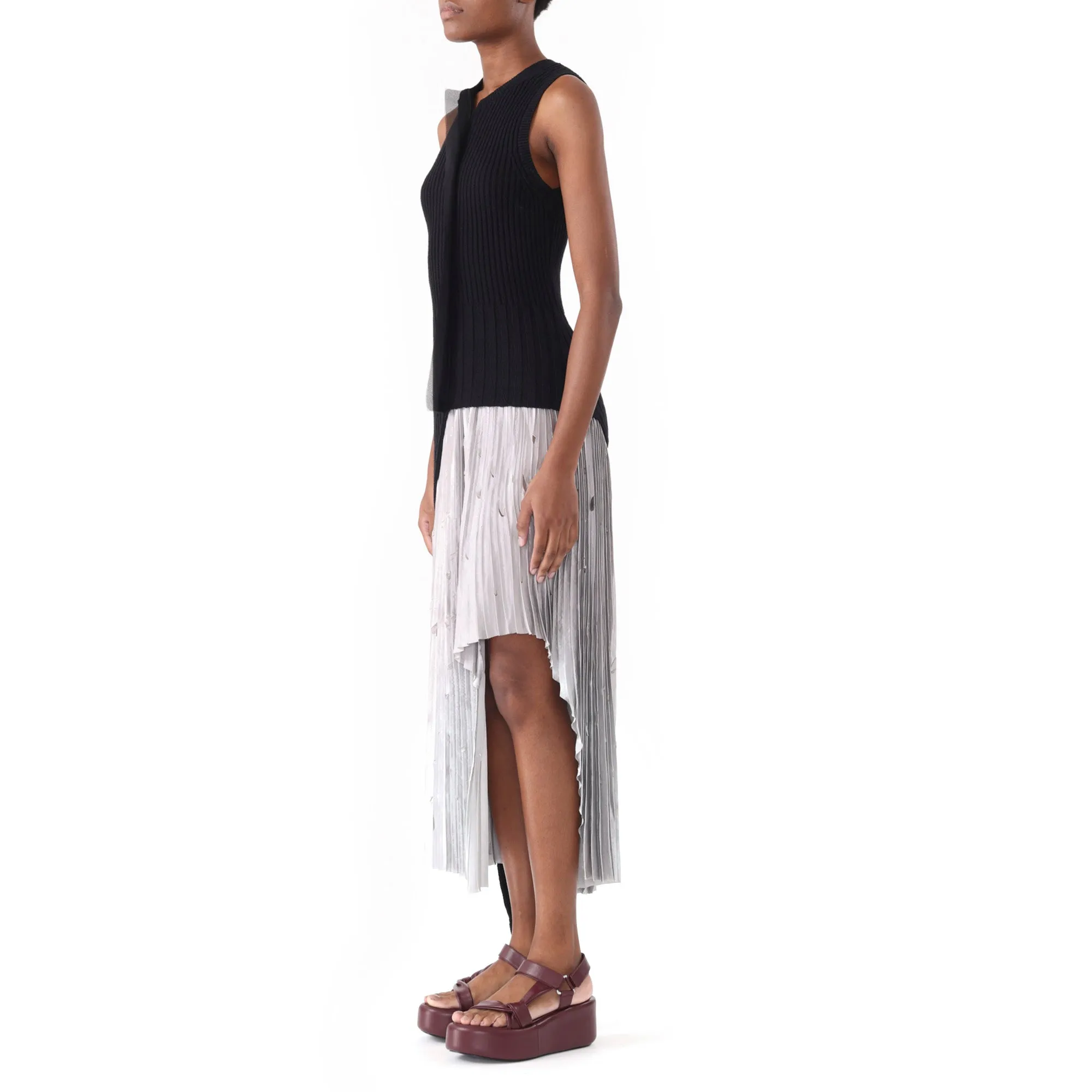 RIB KNIT ASYMMETRICAL SWEATER VEST