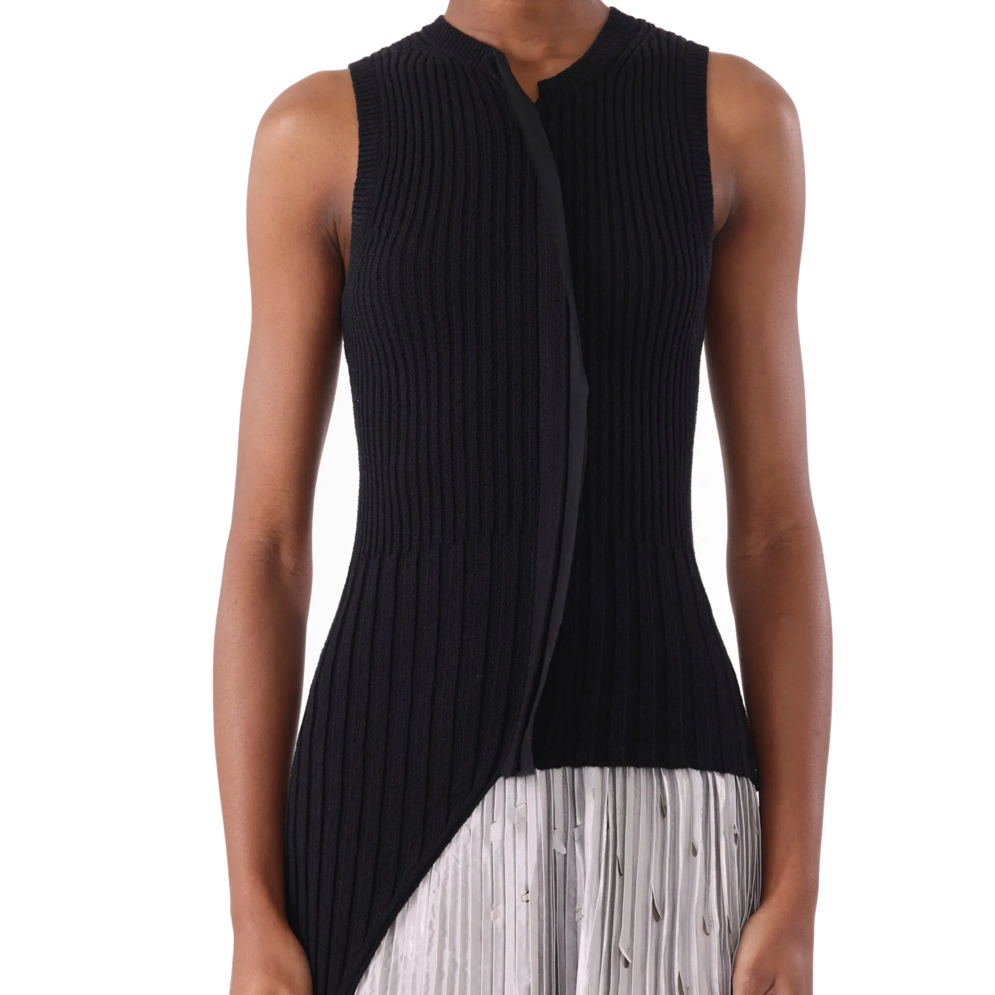 RIB KNIT ASYMMETRICAL SWEATER VEST
