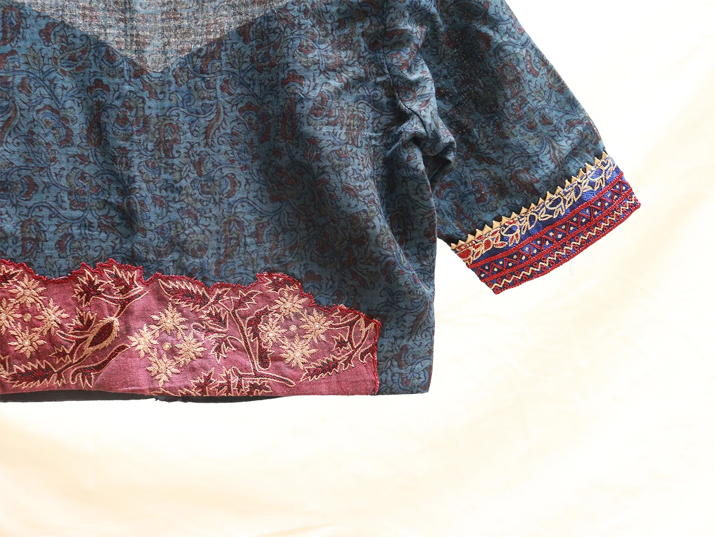 Royal Blue, Mangalgiri cotton, Hand embroidery blouse
