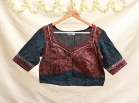 Royal Blue, Mangalgiri cotton, Hand embroidery blouse