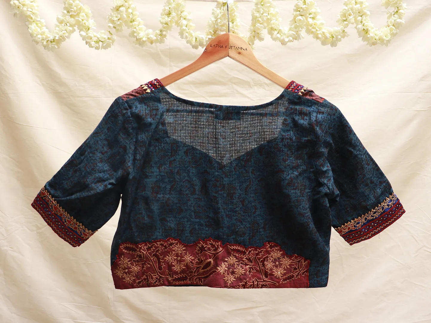 Royal Blue, Mangalgiri cotton, Hand embroidery blouse