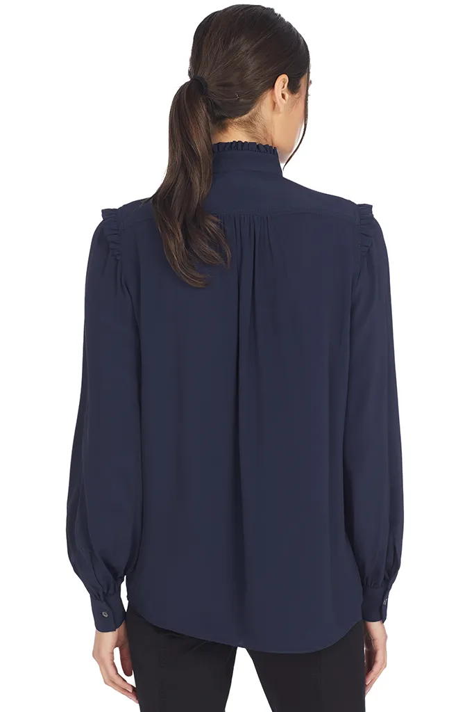 Ruffle Trimmed Crepe Blouse
