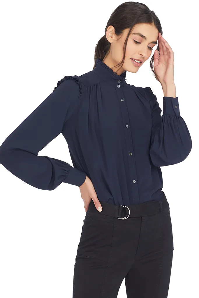 Ruffle Trimmed Crepe Blouse