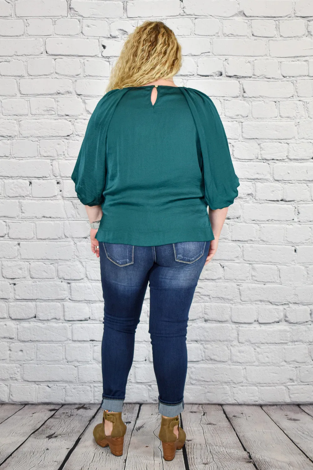 Satin High Low Hem Blouse with Half Balloon Sleeves in Plus Size by Umgee Clothing