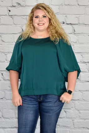 Satin High Low Hem Blouse with Half Balloon Sleeves in Plus Size by Umgee Clothing