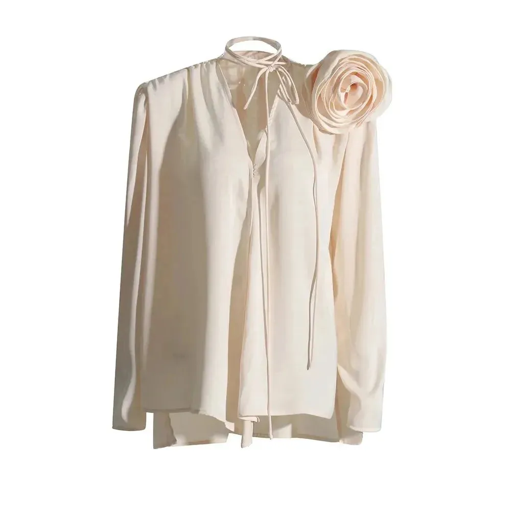 Satin V Neck Fashion Blouse