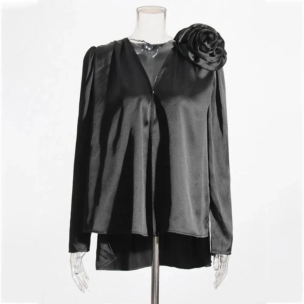Satin V Neck Fashion Blouse