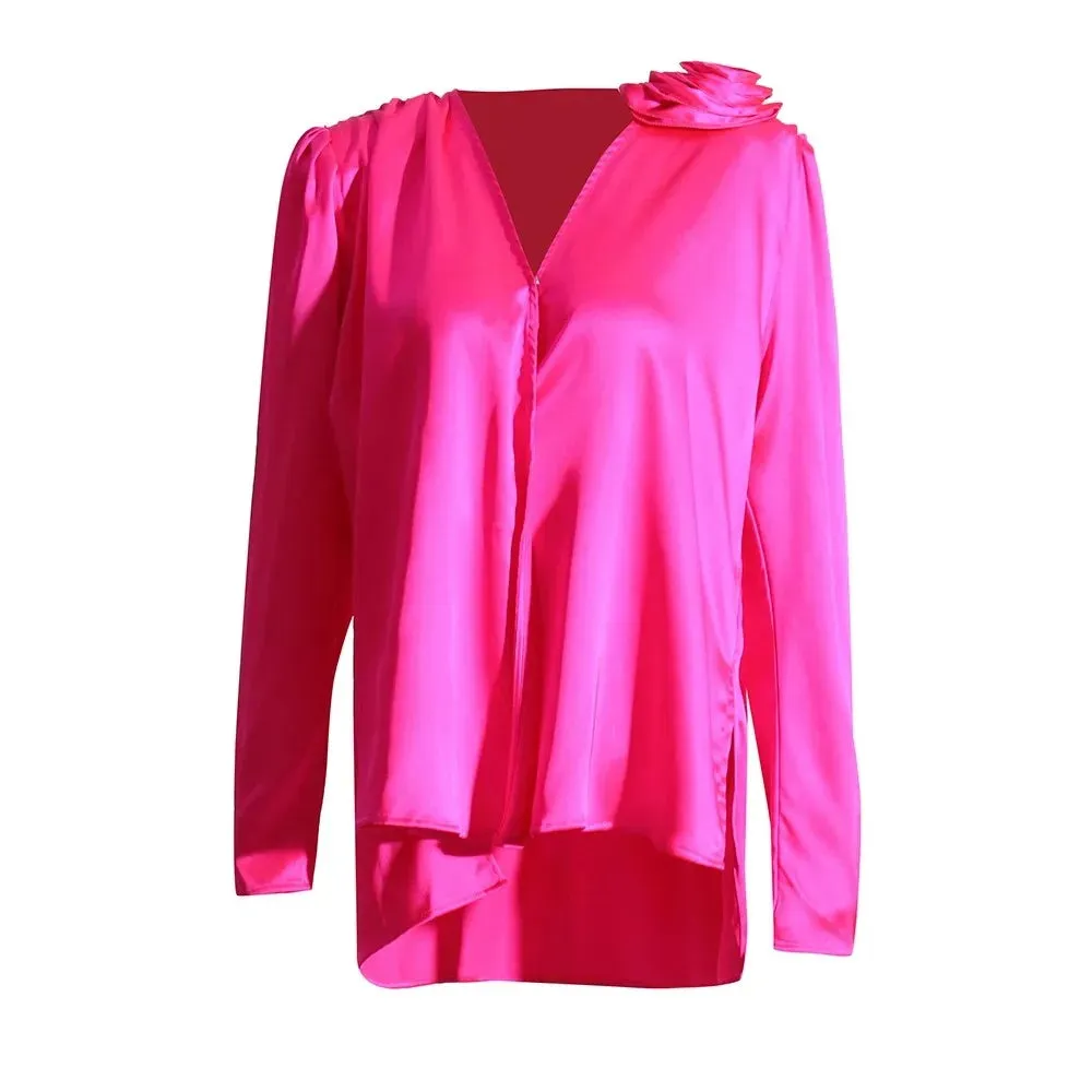 Satin V Neck Fashion Blouse