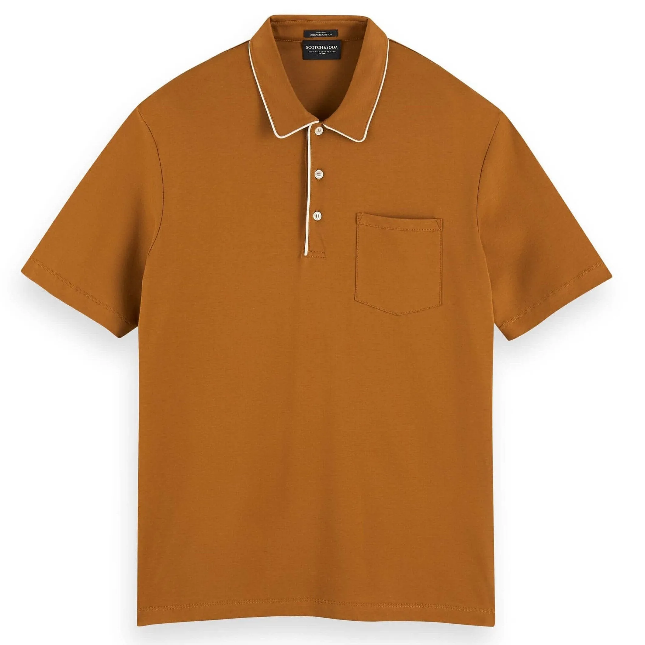 Scotch & Soda Chic Cotton Jersey Polo With Contrast Piping - Teak