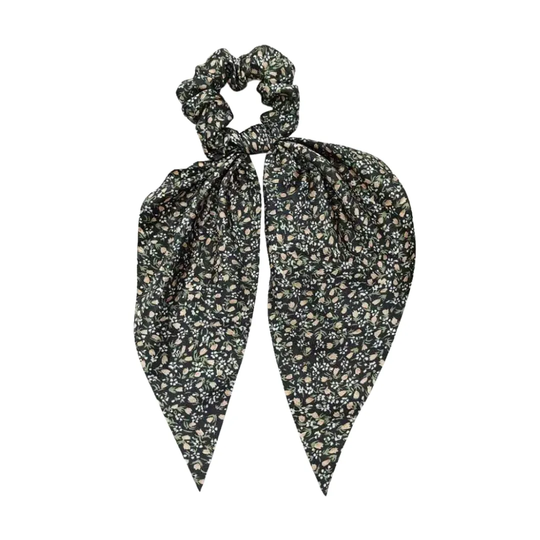 Scrunchie   Long Wide Tie - Black Floral