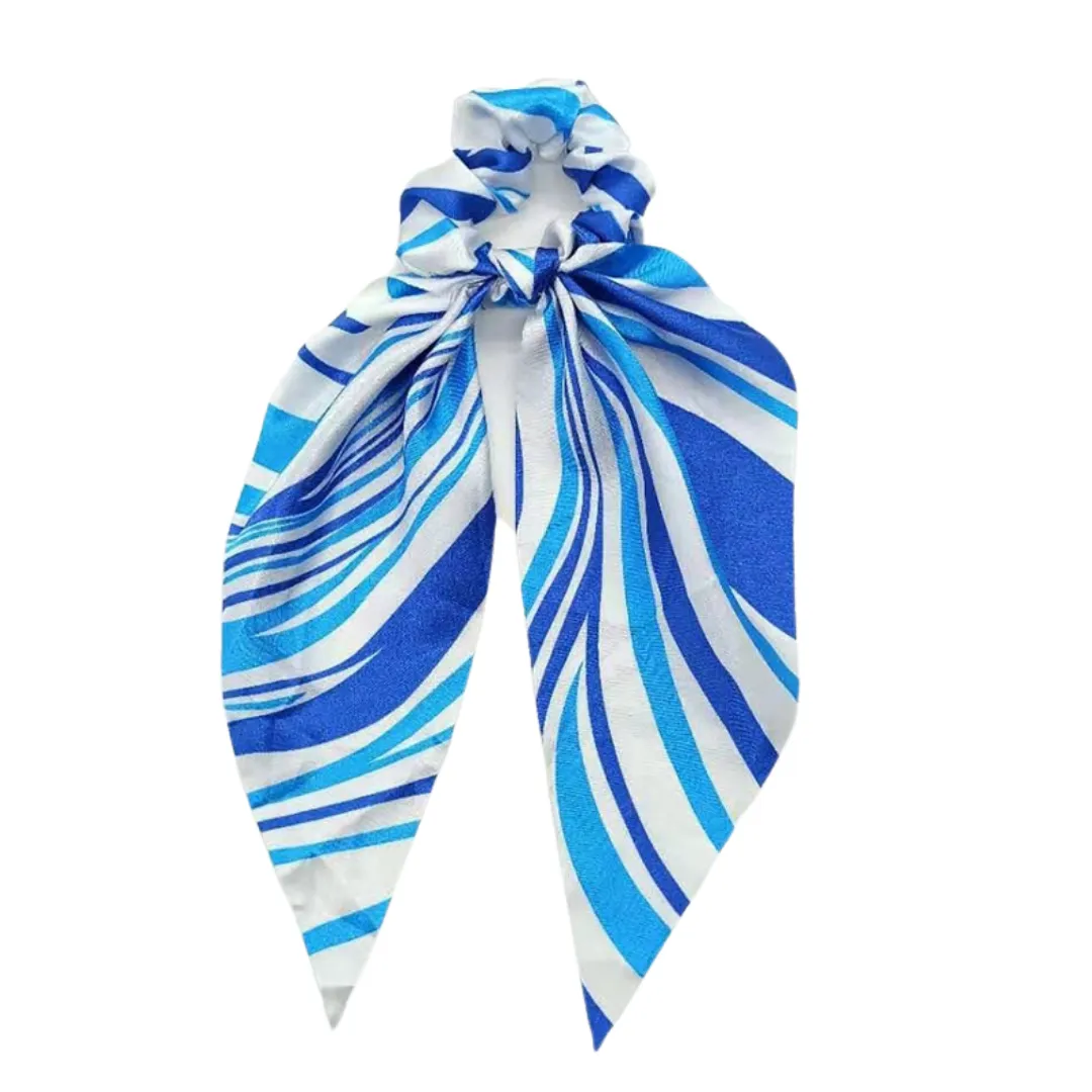 Scrunchie   Long Wide Tie - Blue   White Stripes